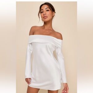Lulus white satin off the shoulder mini dress